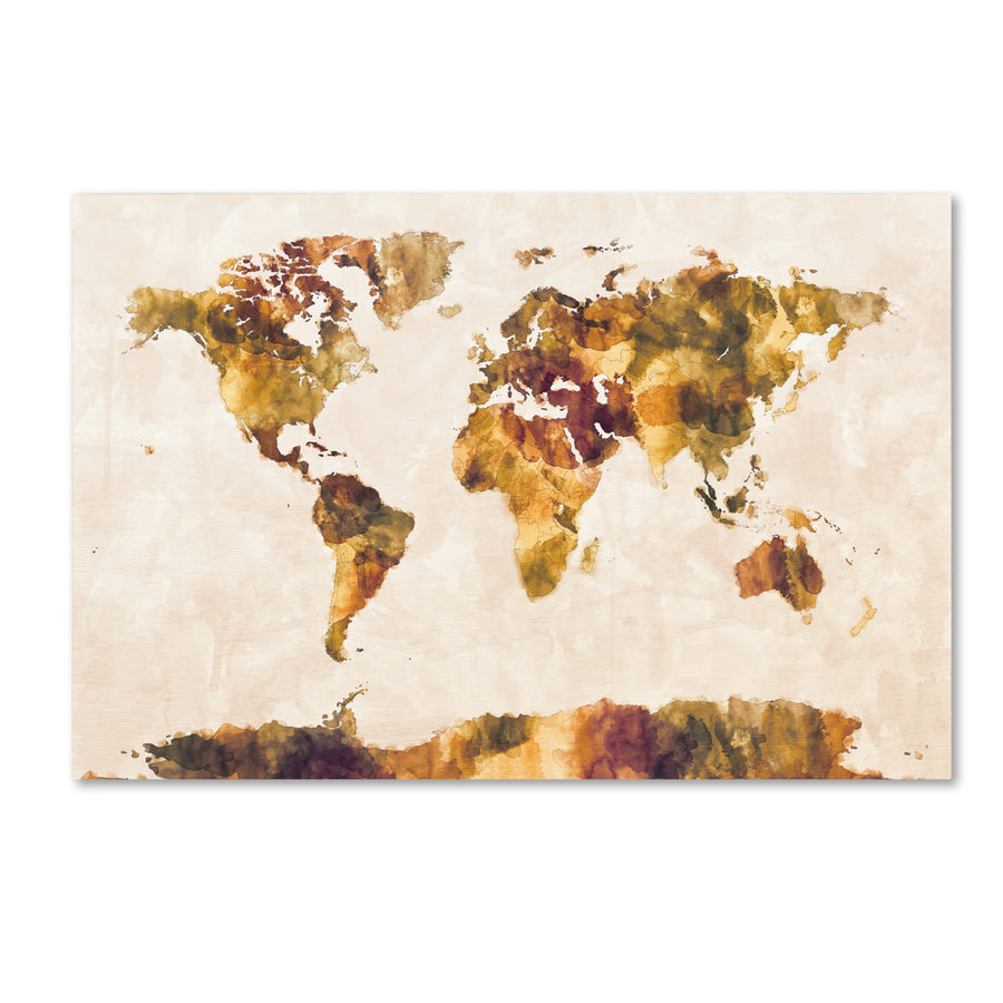 Michael Tompsett World Map Watercolor Painting Canvas Art 16 x 24 Image 1