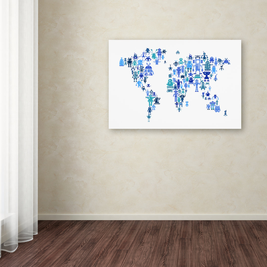 Michael Tompsett Robot Map of the World Blue Canvas Art 16 x 24 Image 3