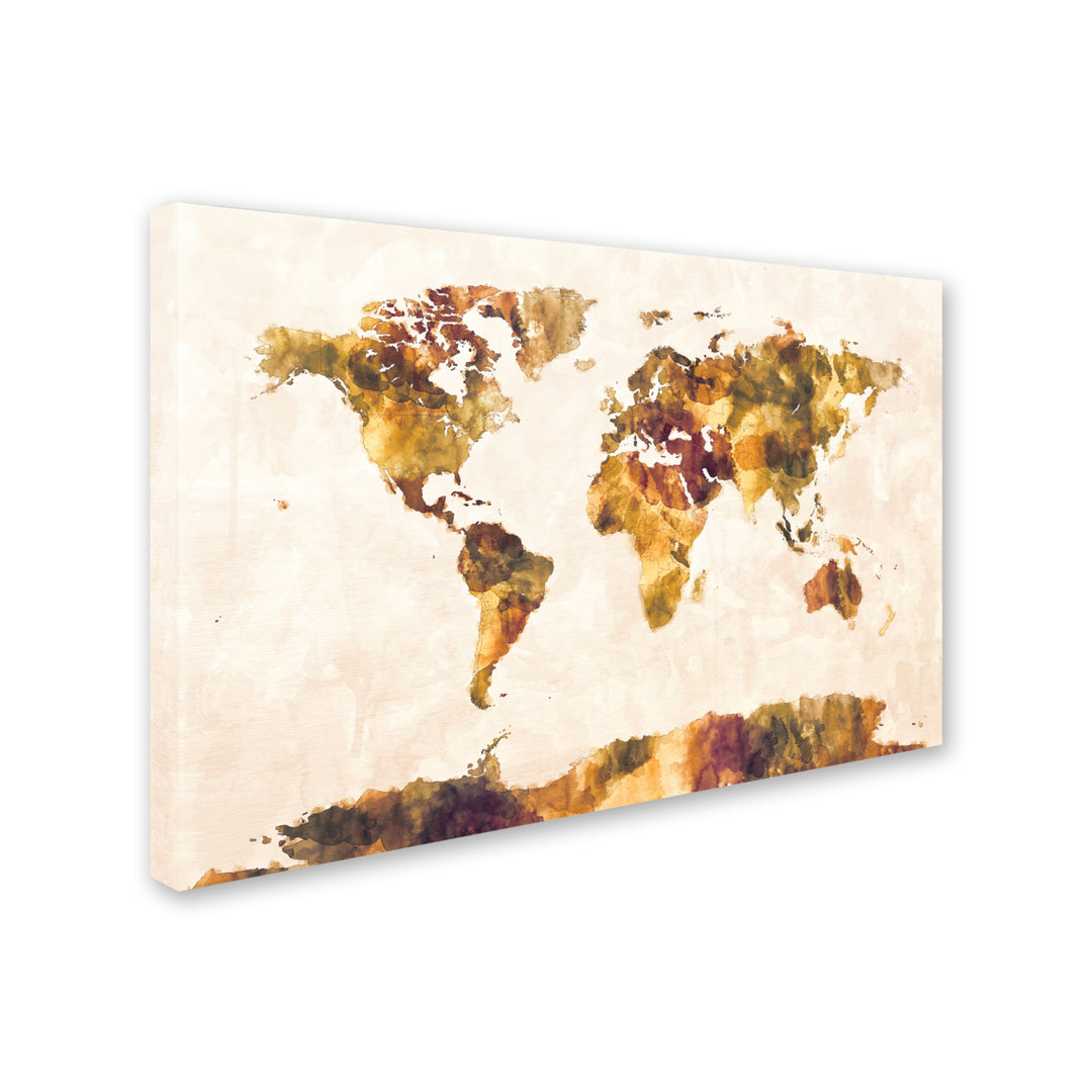 Michael Tompsett World Map Watercolor Painting Canvas Art 16 x 24 Image 2