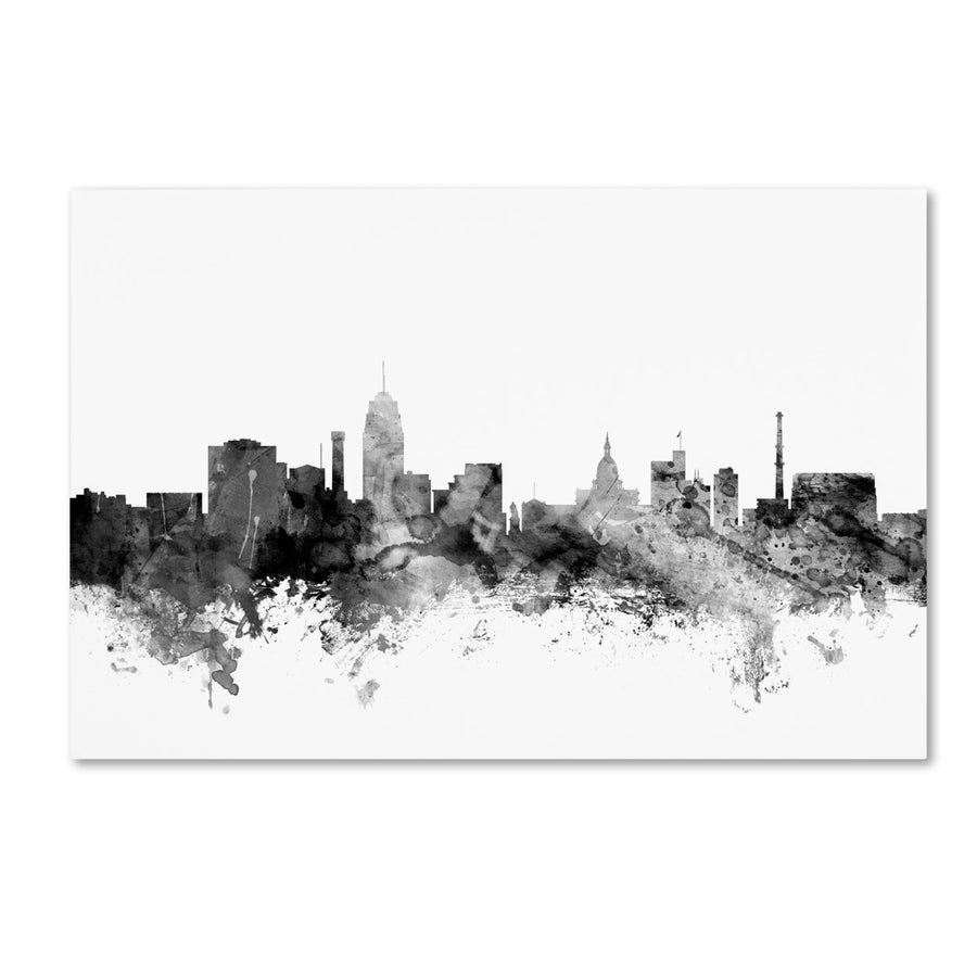 Michael Tompsett Lansing Michigan Skyline BandW Canvas Art 16 x 24 Image 1