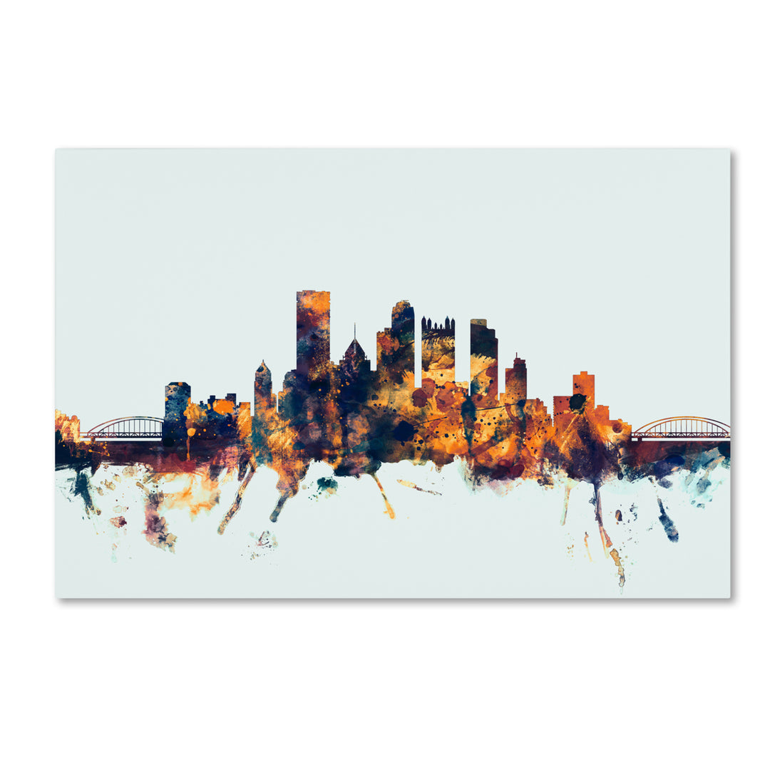 Michael Tompsett Pittsburgh PA Skyline Blue Canvas Art 16 x 24 Image 1