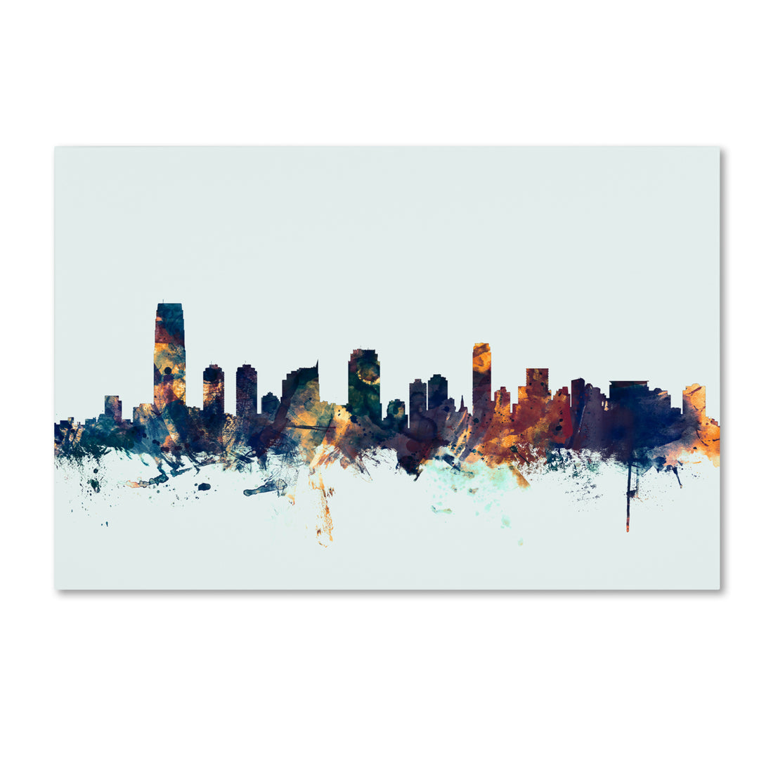 Michael Tompsett Jersey City NJ Skyline Blue Canvas Art 16 x 24 Image 1