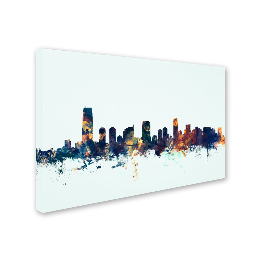 Michael Tompsett Jersey City NJ Skyline Blue Canvas Art 16 x 24 Image 2