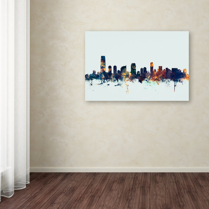 Michael Tompsett Jersey City NJ Skyline Blue Canvas Art 16 x 24 Image 3