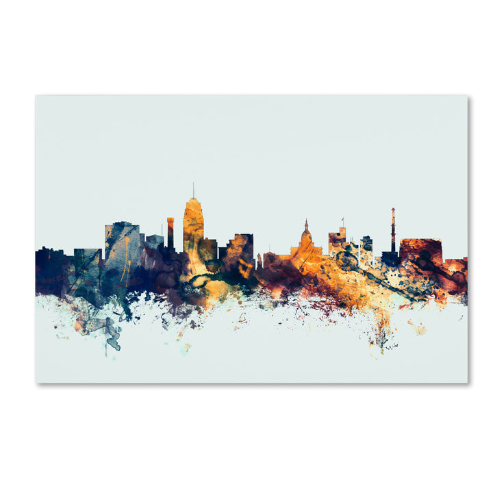 Michael Tompsett Lansing Michigan Skyline Blue Canvas Art 16 x 24 Image 1