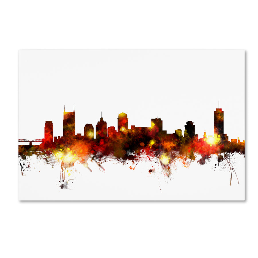 Michael Tompsett Nashville Tennessee Skyline Red Canvas Art 16 x 24 Image 1