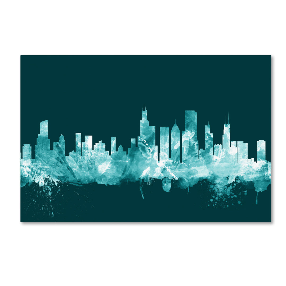 Michael Tompsett Chicago Illinois Skyline Teal Canvas Art 16 x 24 Image 1