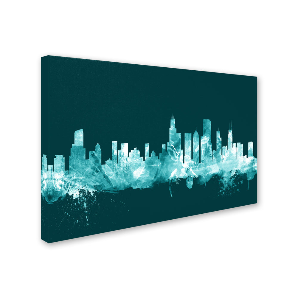 Michael Tompsett Chicago Illinois Skyline Teal Canvas Art 16 x 24 Image 2