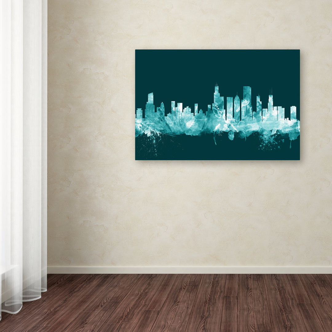 Michael Tompsett Chicago Illinois Skyline Teal Canvas Art 16 x 24 Image 3