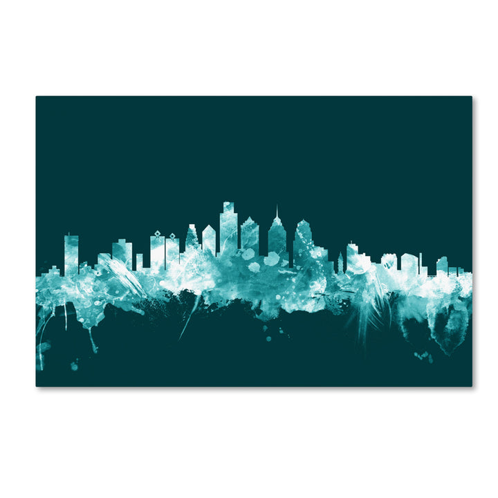 Michael Tompsett Philadelphia PA Skyline Teal Canvas Art 16 x 24 Image 1