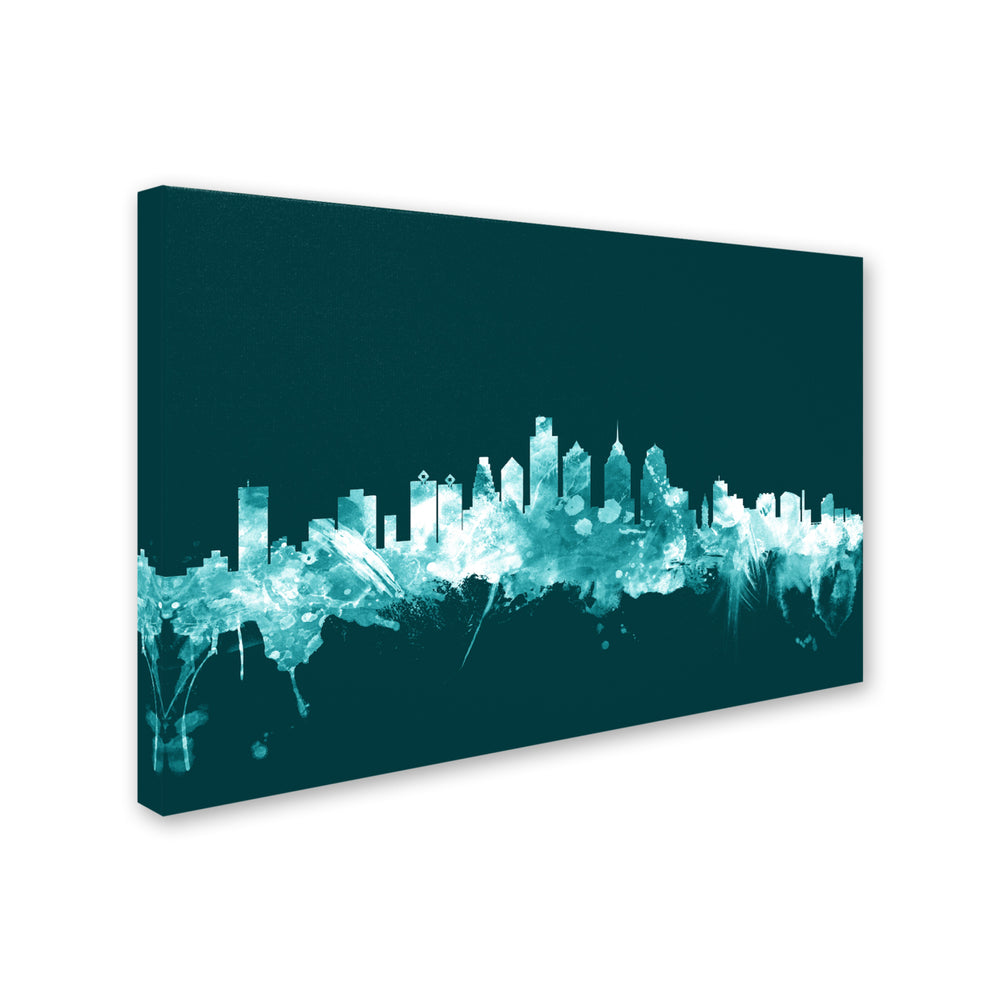 Michael Tompsett Philadelphia PA Skyline Teal Canvas Art 16 x 24 Image 2