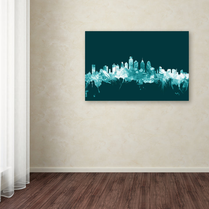 Michael Tompsett Philadelphia PA Skyline Teal Canvas Art 16 x 24 Image 3