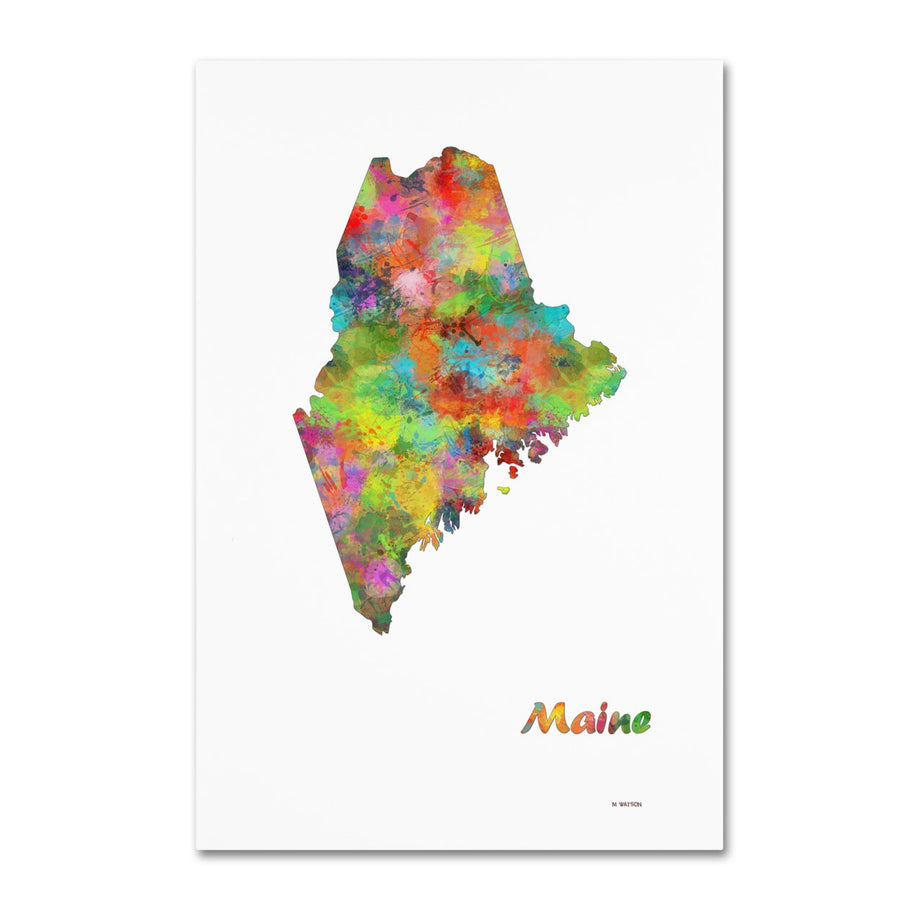 Marlene Watson Maine State Map-1 Canvas Art 16 x 24 Image 1