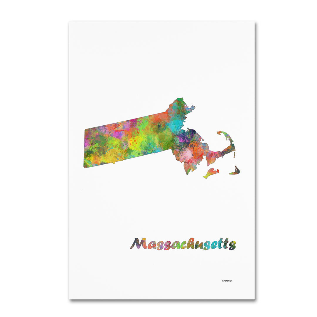 Marlene Watson Massachusetts State Map-1 Canvas Art 16 x 24 Image 1