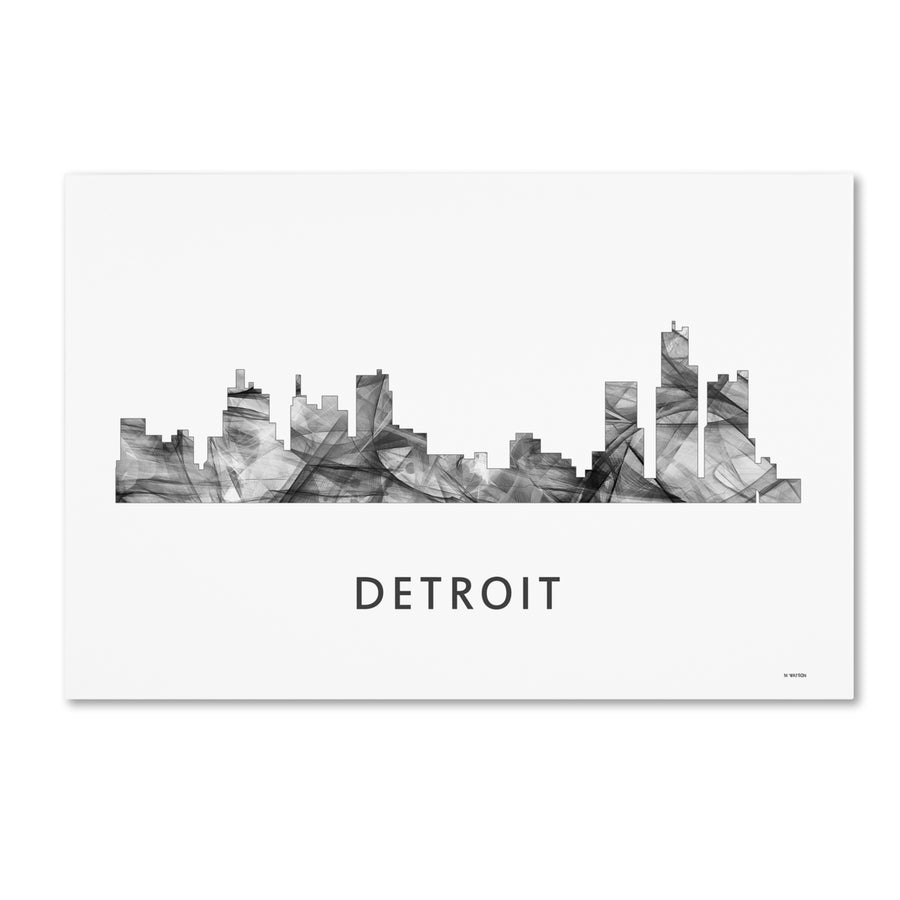 Marlene Watson Detroit Michigan Skyline WB-BW Canvas Art 16 x 24 Image 1