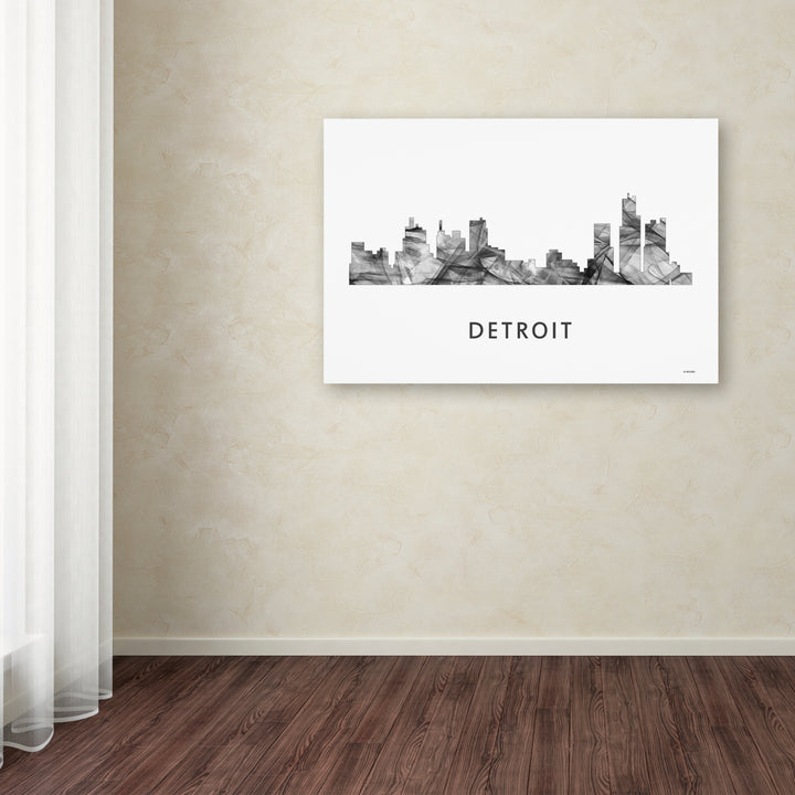 Marlene Watson Detroit Michigan Skyline WB-BW Canvas Art 16 x 24 Image 3