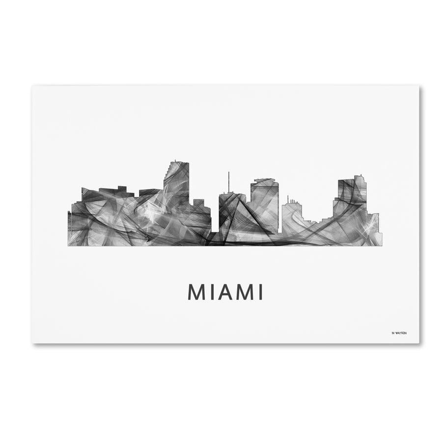 Marlene Watson Miami Florida Skyline WB-BW Canvas Art 16 x 24 Image 1