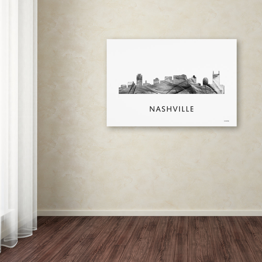 Marlene Watson Nashville Tennessee Skyline WB-BW Canvas Art 16 x 24 Image 3