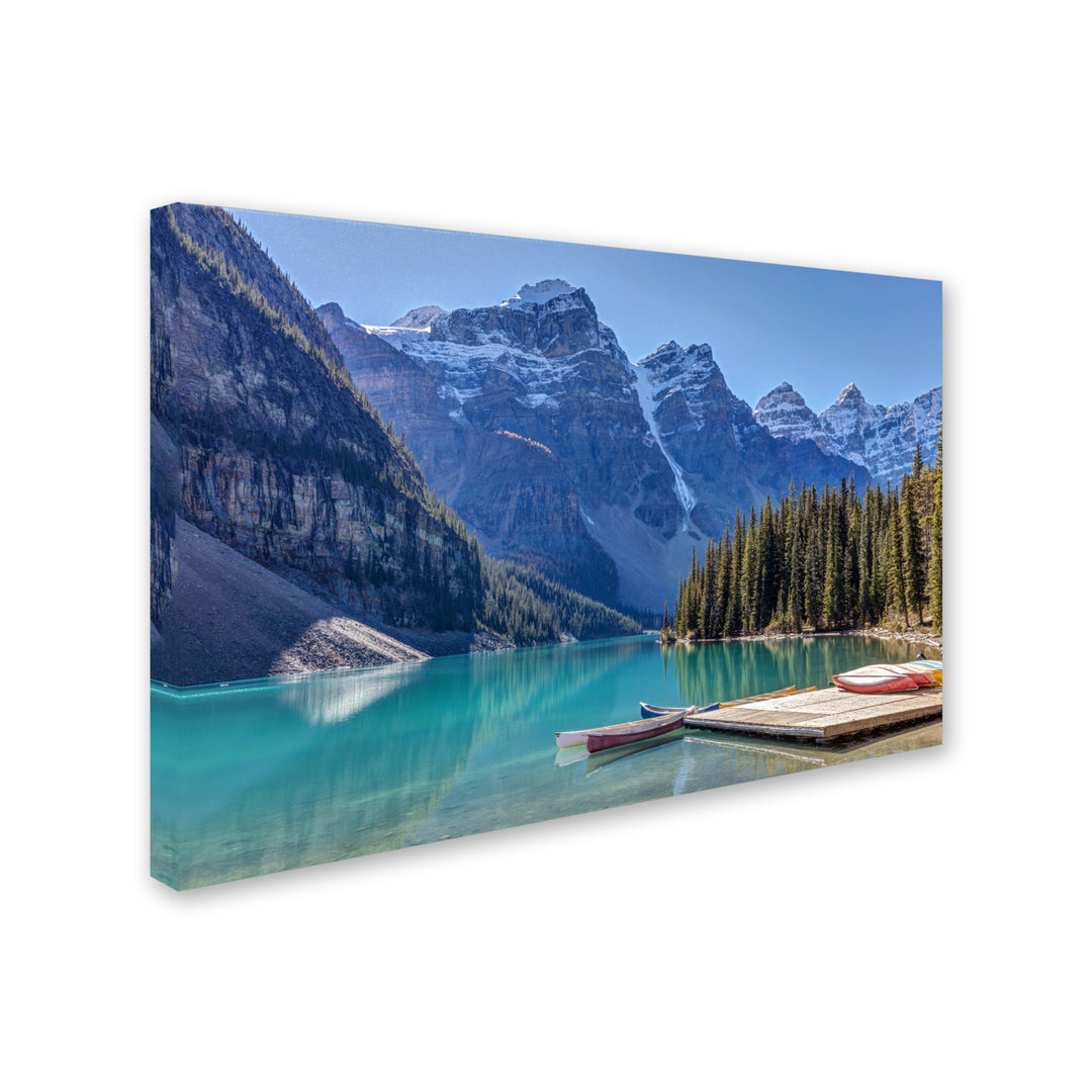 Pierre Leclerc Moraine Lake Canoes Canvas Art 16 x 24 Image 2