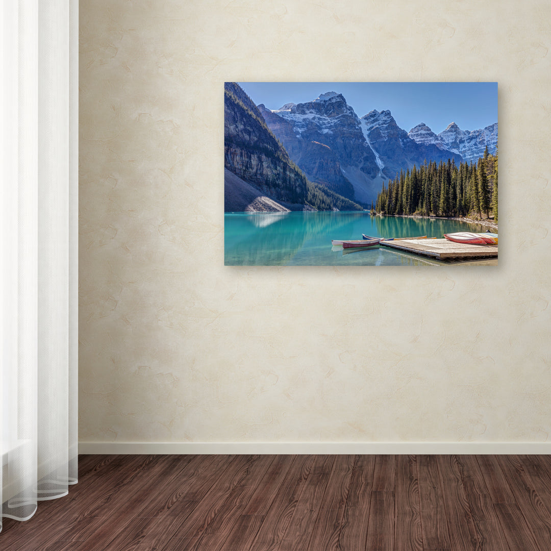 Pierre Leclerc Moraine Lake Canoes Canvas Art 16 x 24 Image 3