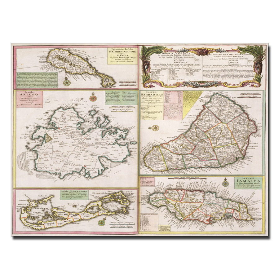Map of English Colonies in the Caribbean; 1750 Canvas Art 18 x 24 Image 1
