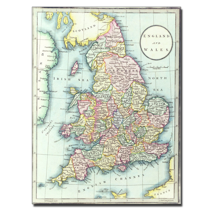 R.H. Laurie Map of England and Wales 1852 Canvas Art 18 x 24 Image 1