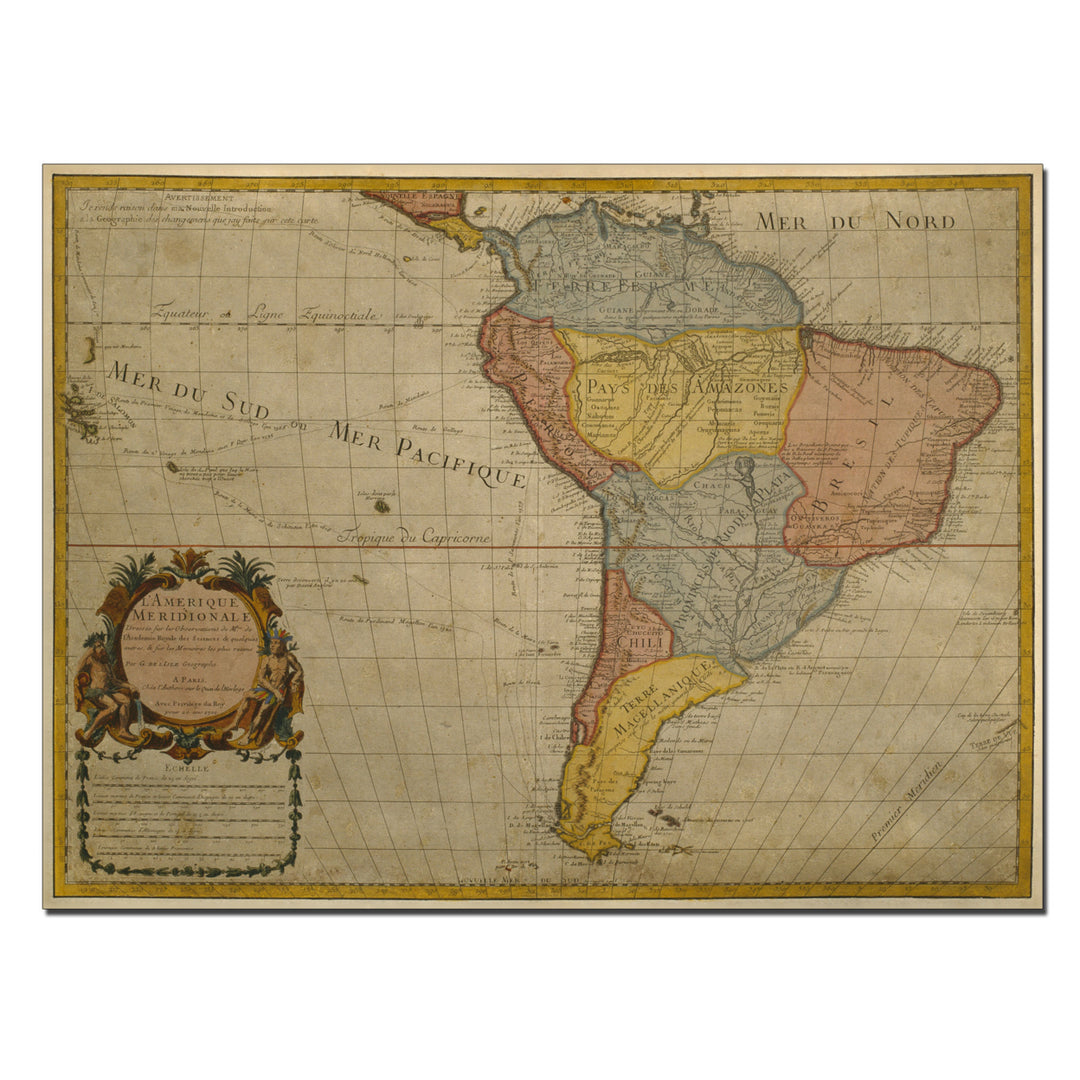 Guillaume Delisle Map of South America 1700 Canvas Art 18 x 24 Image 1