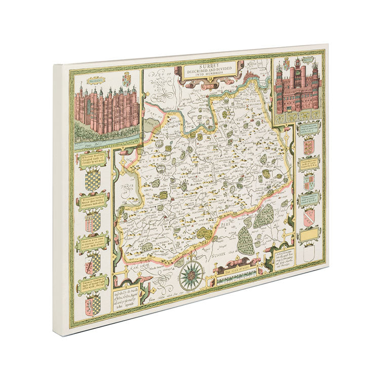 Jodocus Hondius Map of Surrey Canvas Art 18 x 24 Image 3