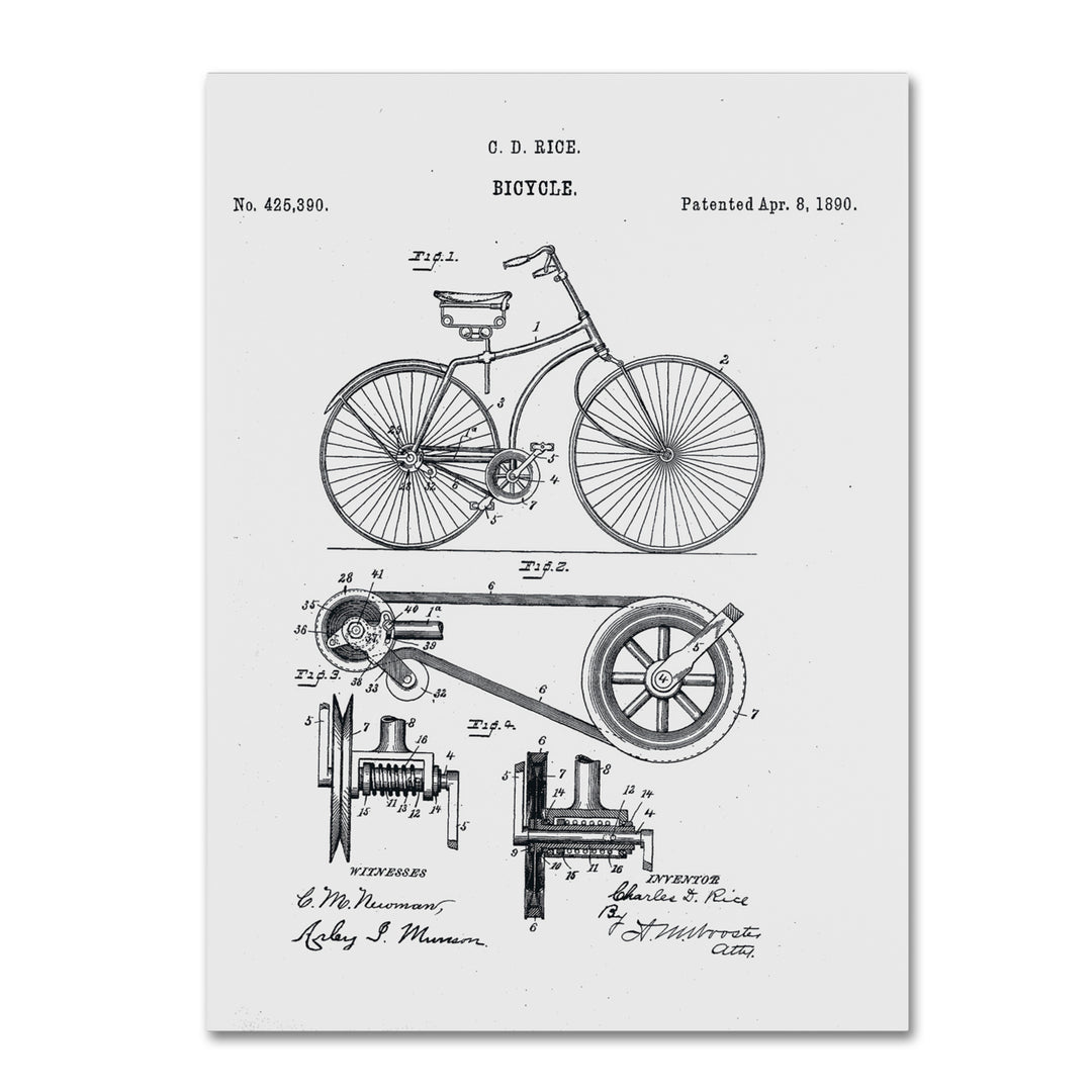 Claire Doherty Bicycle Patent 1890 White Canvas Art 18 x 24 Image 1