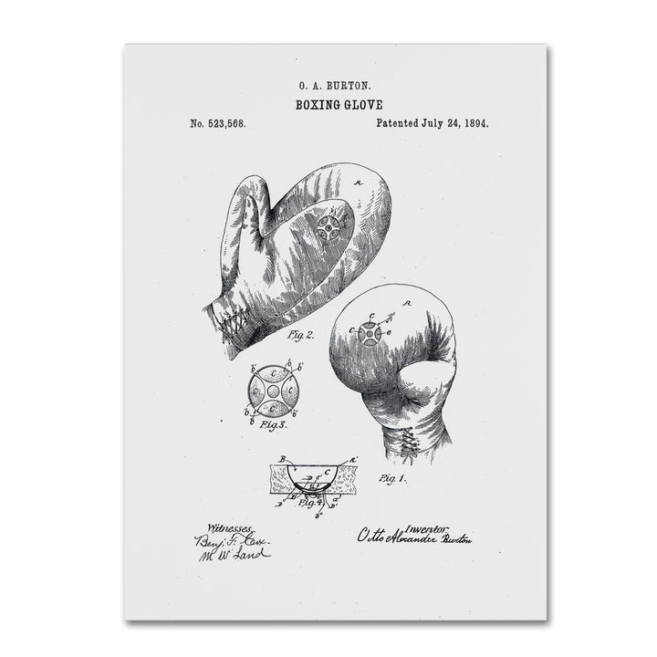 Claire Doherty Boxing Gloves Patent 1894 White Canvas Art 18 x 24 Image 1