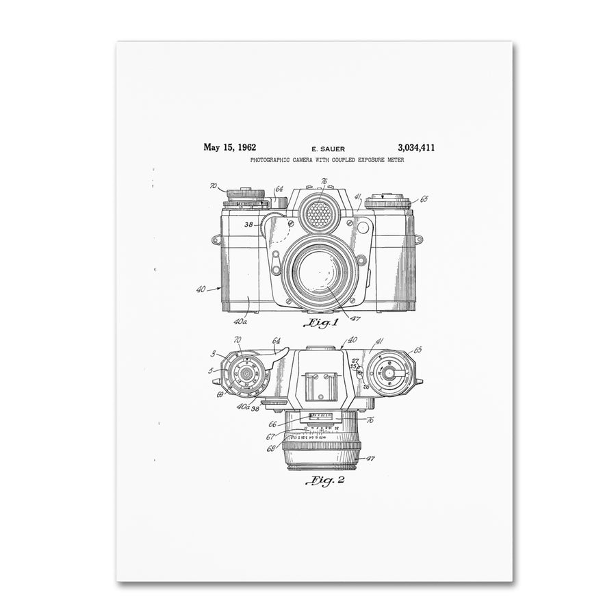 Claire Doherty Photographic Camera Patent 1962 White Canvas Art 18 x 24 Image 1