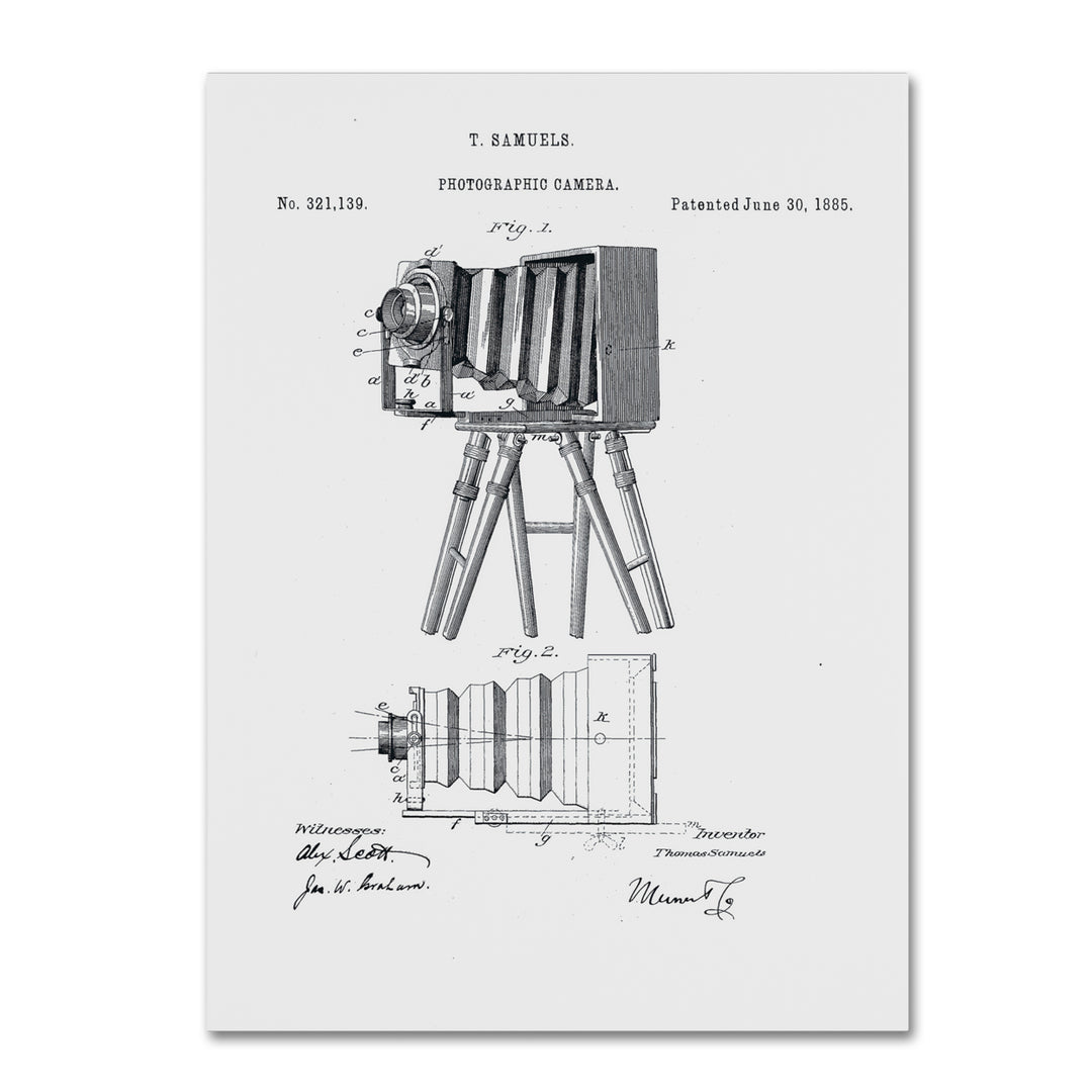 Claire Doherty Photographic Camera Patent 1885 White Canvas Art 18 x 24 Image 1