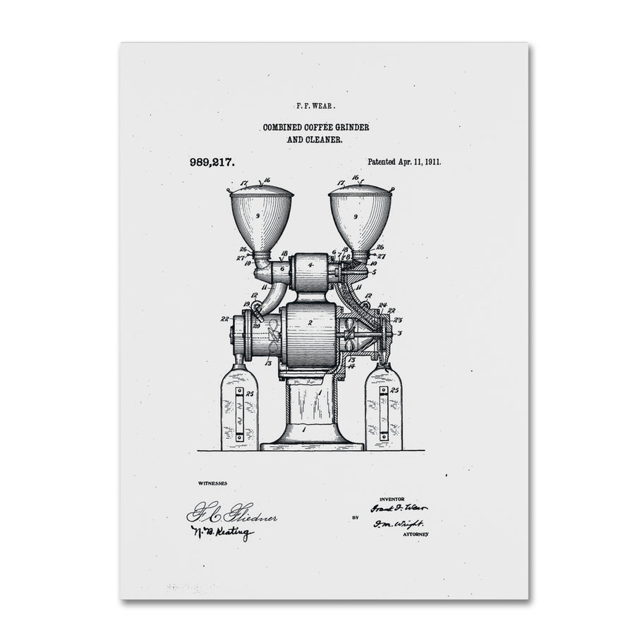 Claire Doherty Coffee Grinder Patent 1911 White Canvas Art 18 x 24 Image 1