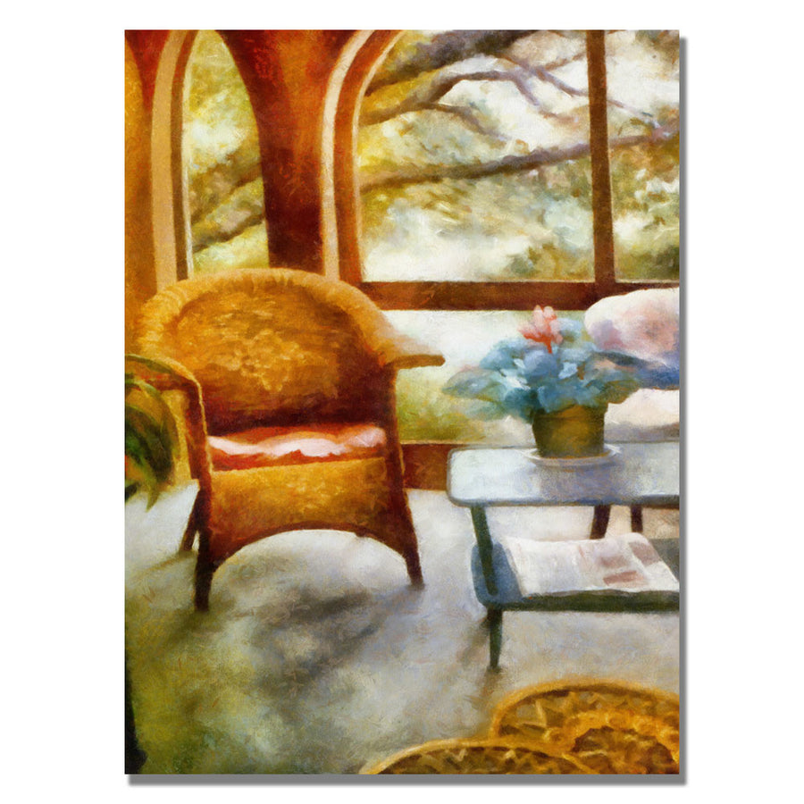 Michelle Calkins Wicker Chair and Cyclmen Canvas Art 18 x 24 Image 1