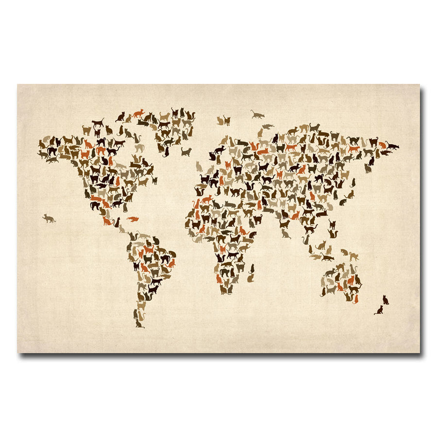 Michael Tompsett World Map of Cats Canvas Art 18 x 24 Image 1