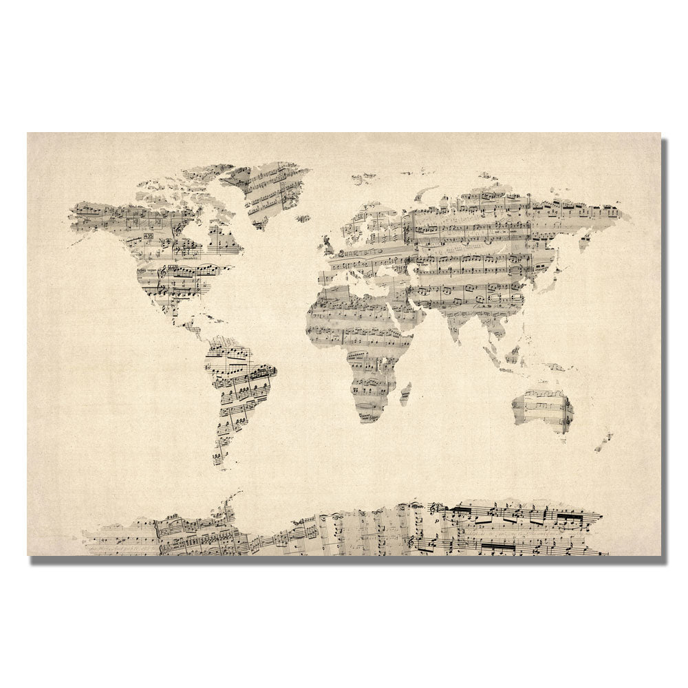 Michael Tompsett Old Sheet Music World Map Canvas Art 18 x 24 Image 1