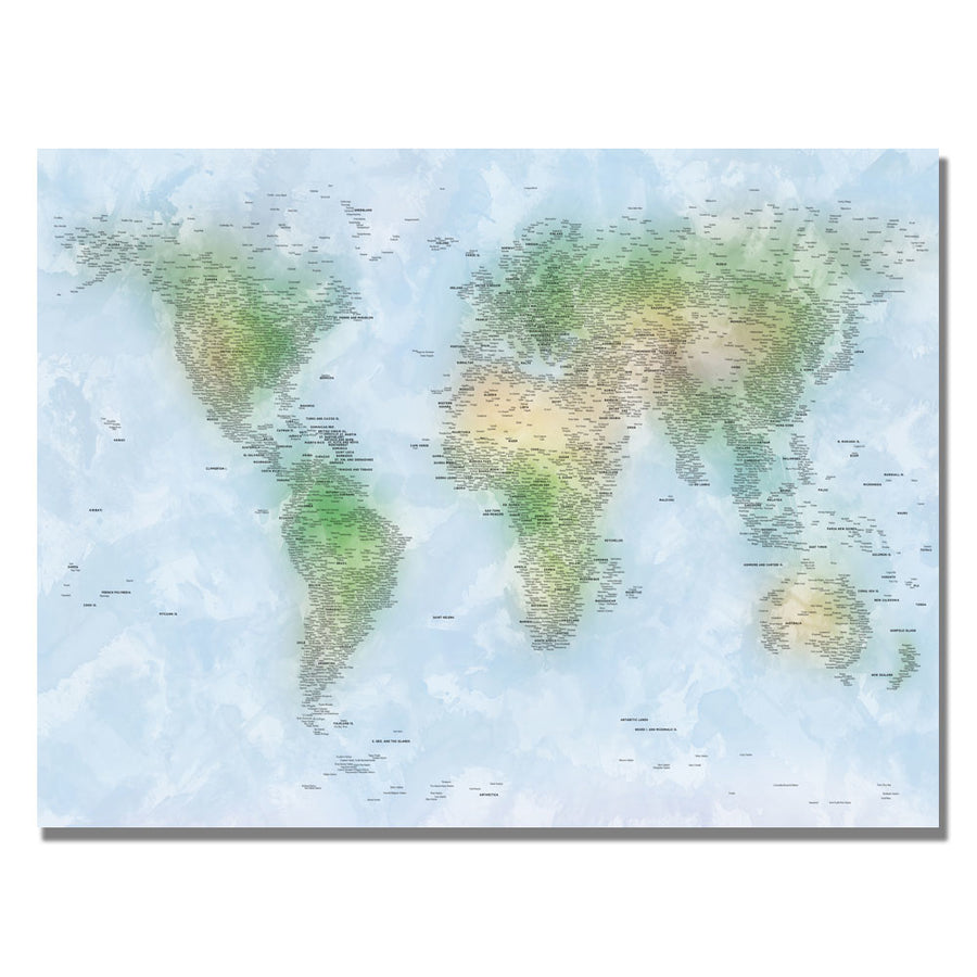 Michael Tompsett Watercolor Cities World Map Canvas Art 18 x 24 Image 1