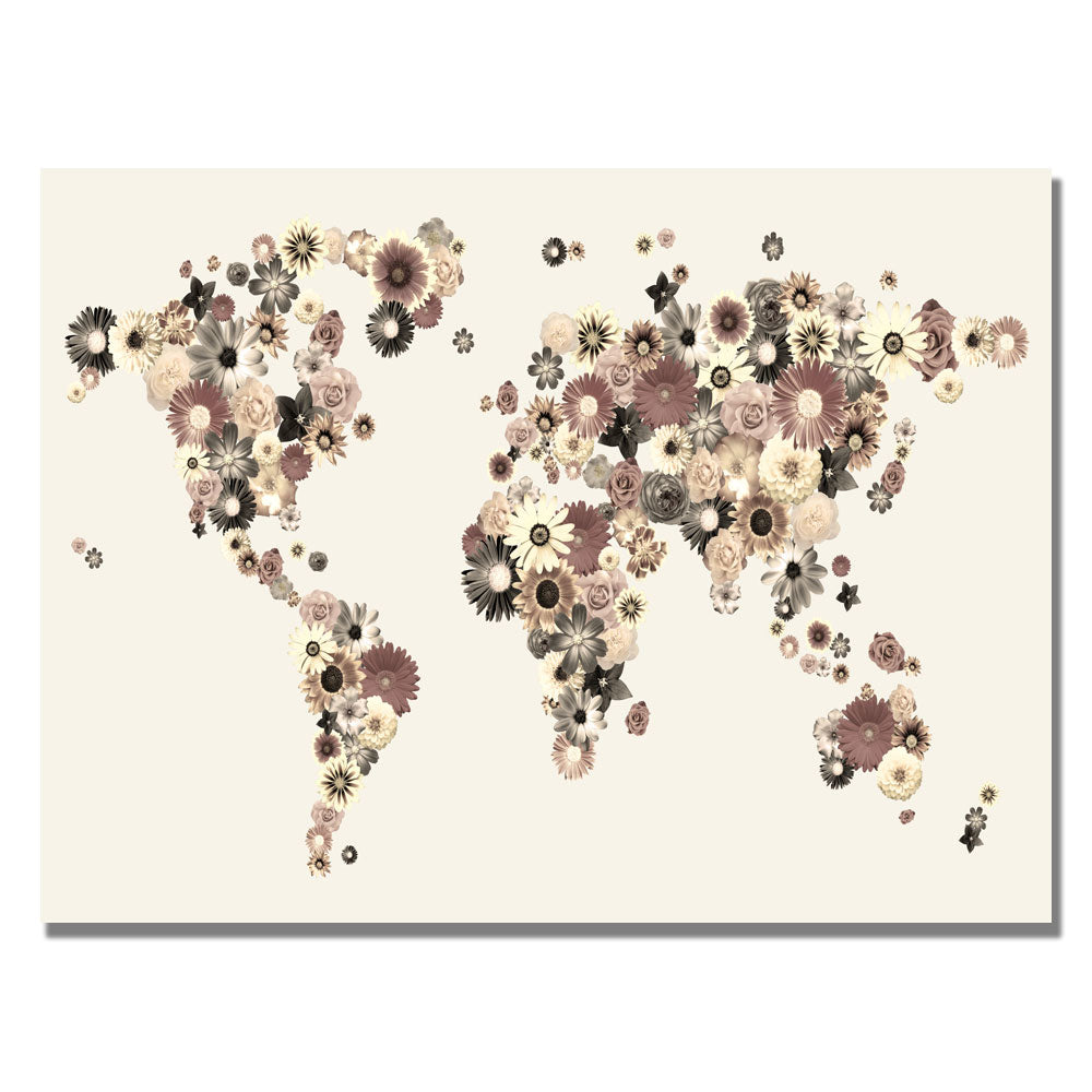 Michael Tompsett Flowers World Map Canvas Art 18 x 24 Image 1