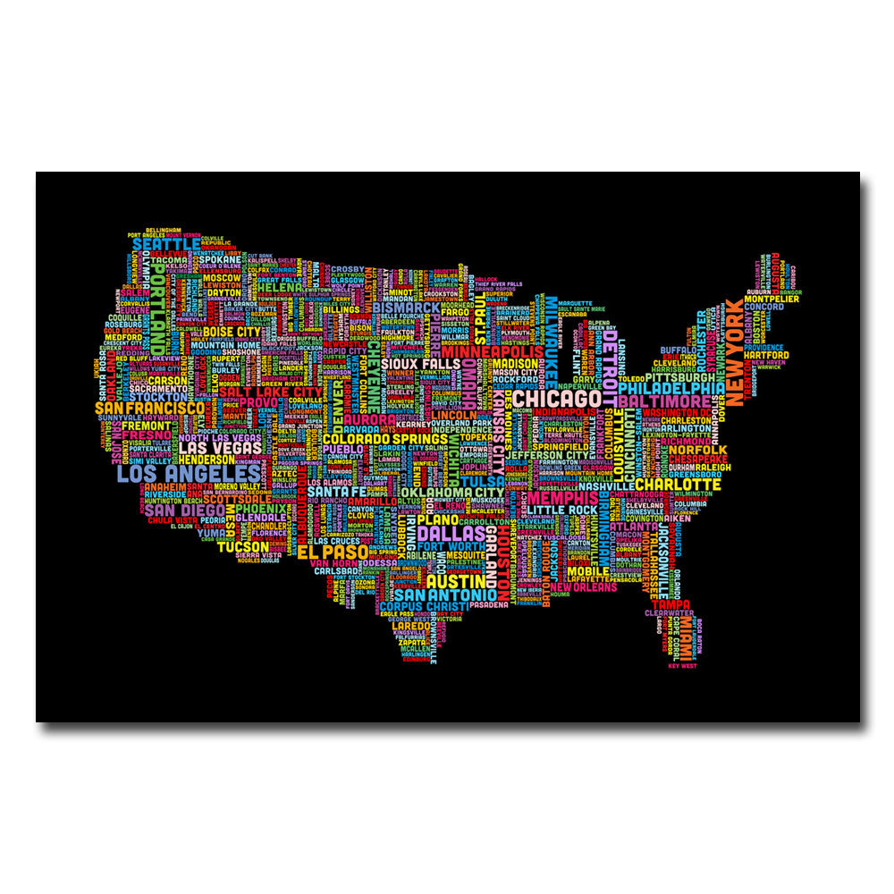 Michael Tompsett US Cities Text Map II Canvas Art 18 x 24 Image 1
