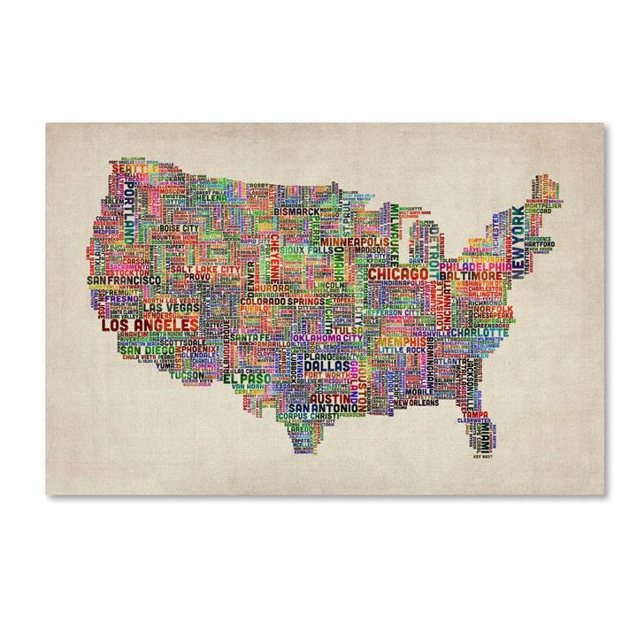 Michael Tompsett US Cities Text Map VI Canvas Art 18 x 24 Image 1
