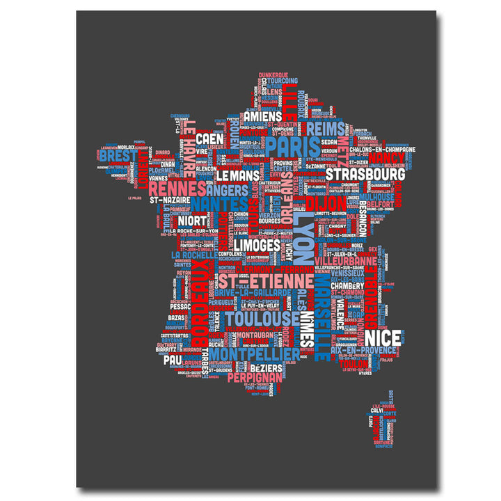 Michael Tompsett France City Text Map Canvas Art 18 x 24 Image 1