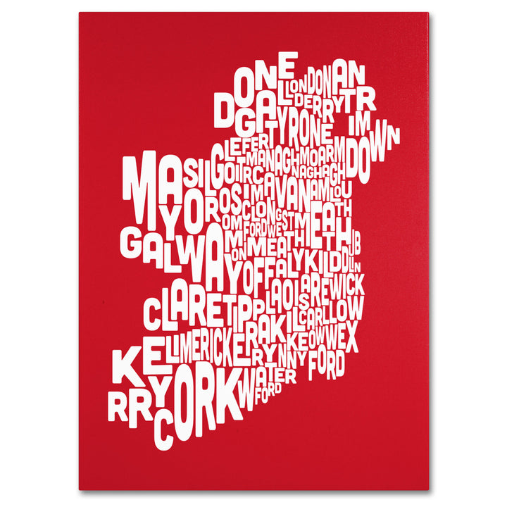 Michael Tompsett RED-Ireland Text Map Canvas Art 18 x 24 Image 1
