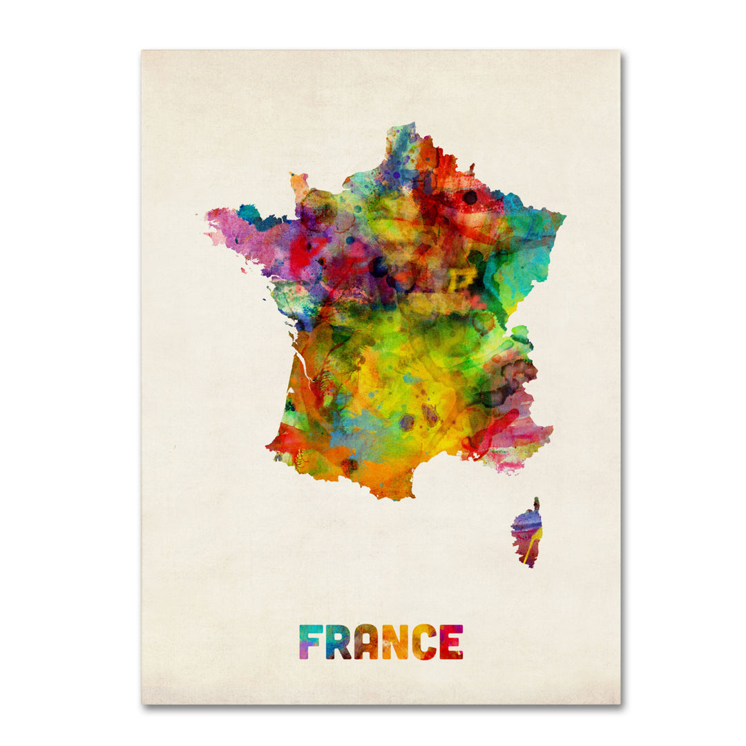 Michael Tompsett France Watercolor Map Canvas Art 18 x 24 Image 1