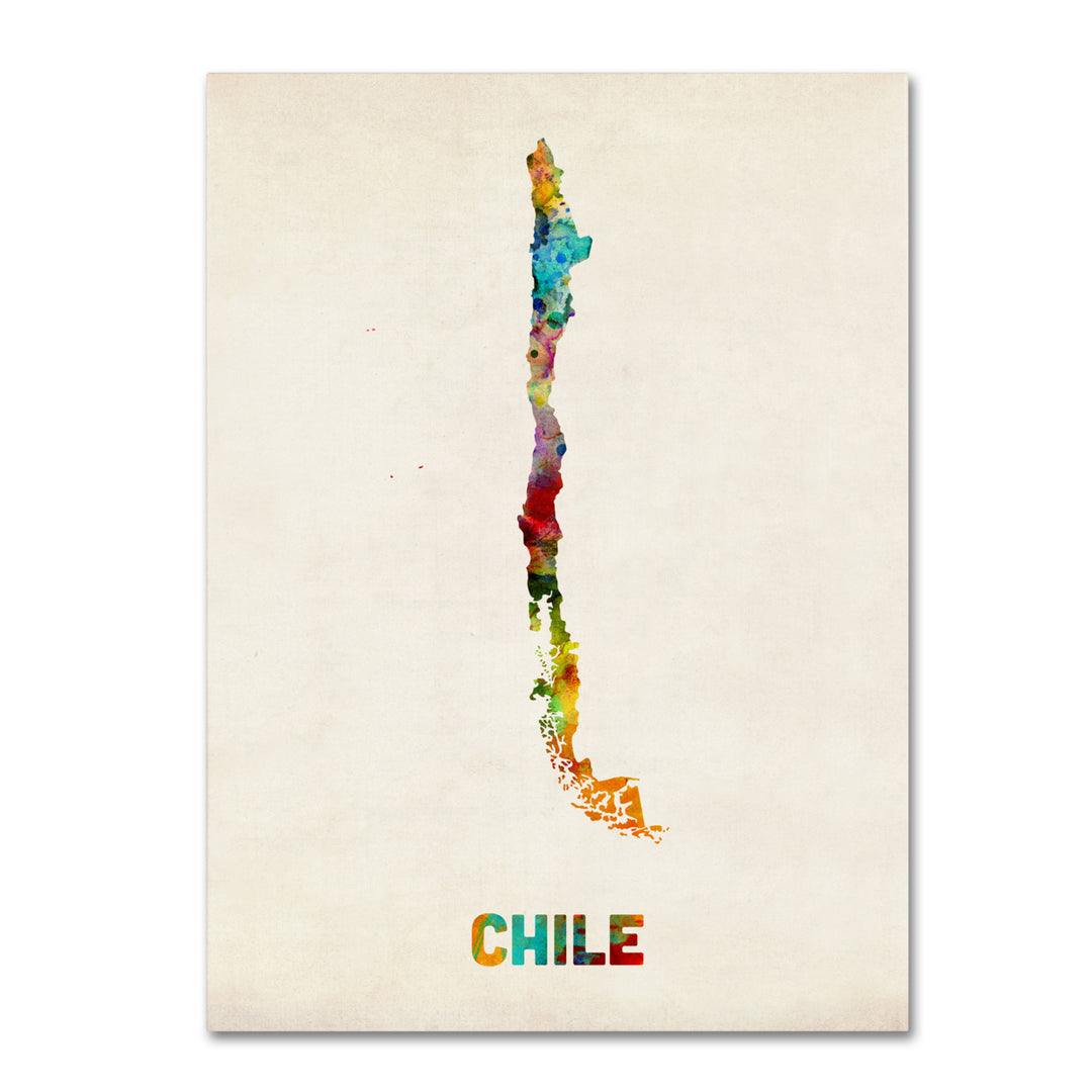 Michael Tompsett Chile Watercolor Map Canvas Art 18 x 24 Image 1