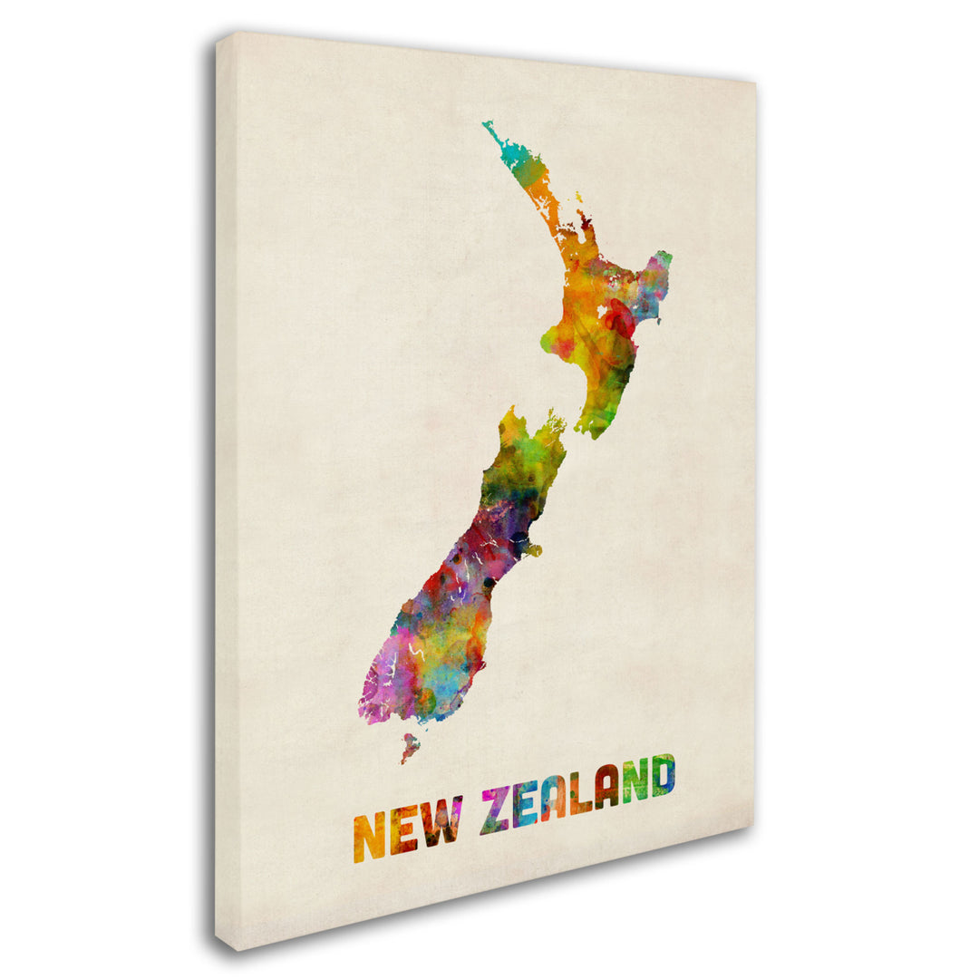 Michael Tompsett  Zealand Watercolor Map Canvas Art 18 x 24 Image 2
