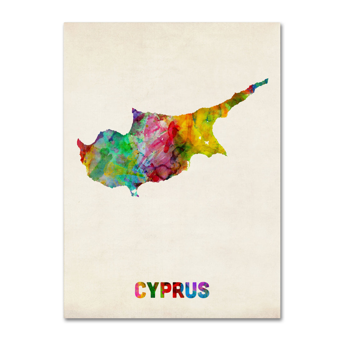 Michael Tompsett Cyprus Watercolor Map Canvas Art 18 x 24 Image 1