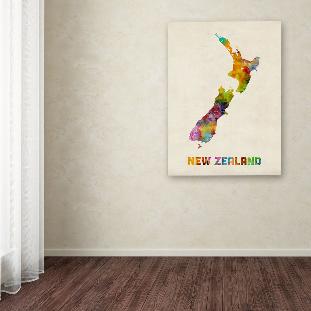 Michael Tompsett  Zealand Watercolor Map Canvas Art 18 x 24 Image 3
