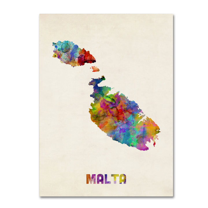 Michael Tompsett Malta Watercolor Map Canvas Art 18 x 24 Image 1