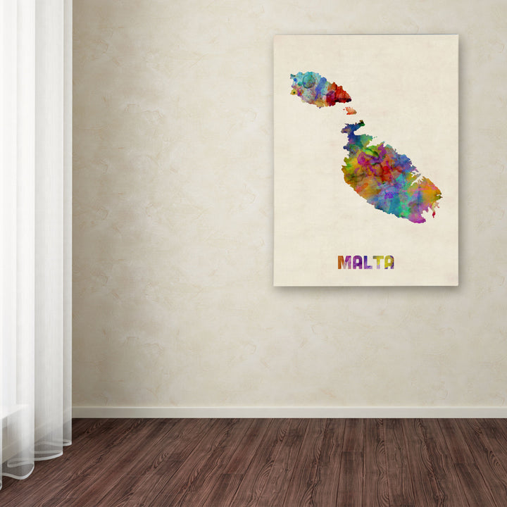 Michael Tompsett Malta Watercolor Map Canvas Art 18 x 24 Image 3