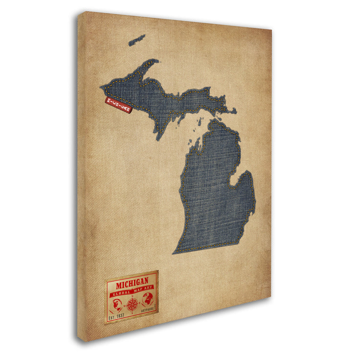 Michael Tompsett Michigan Map Denim Jeans Style Canvas Art 18 x 24 Image 2